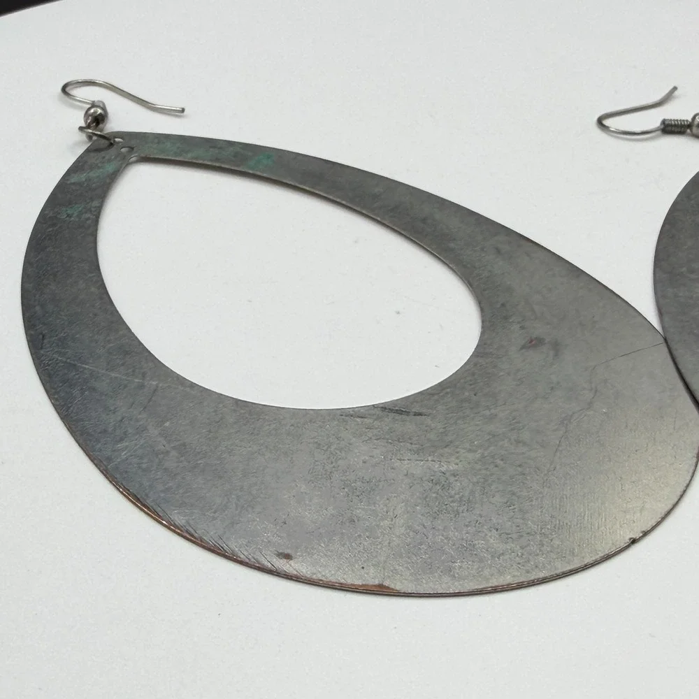 Silver Tone Oversized Teardrop Dangle Earrings Boho Statement Fishhook Pierced